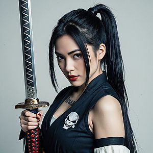 Fierce Woman with Katana in Edgy Fashion