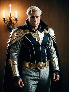 Realistic Dane Whitman Man Cosplay in Gold Armor Costume