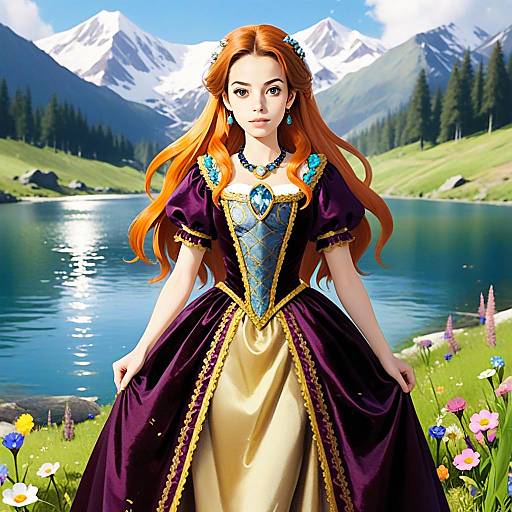 Fantasy Portrait of a Woman in Royal Gown by Mountain Lake