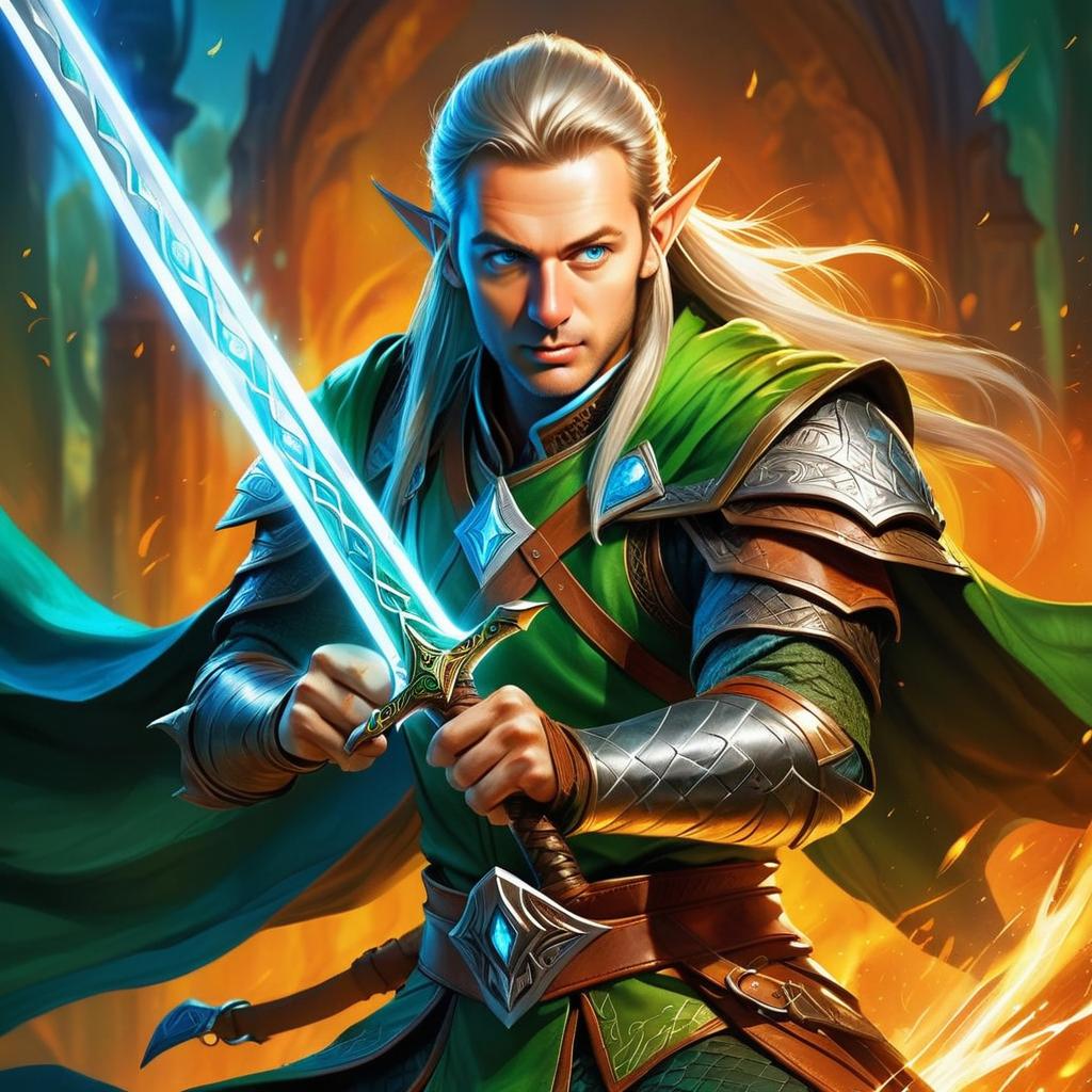 Elven Warrior with Glowing Sword in High Fantasy Armor