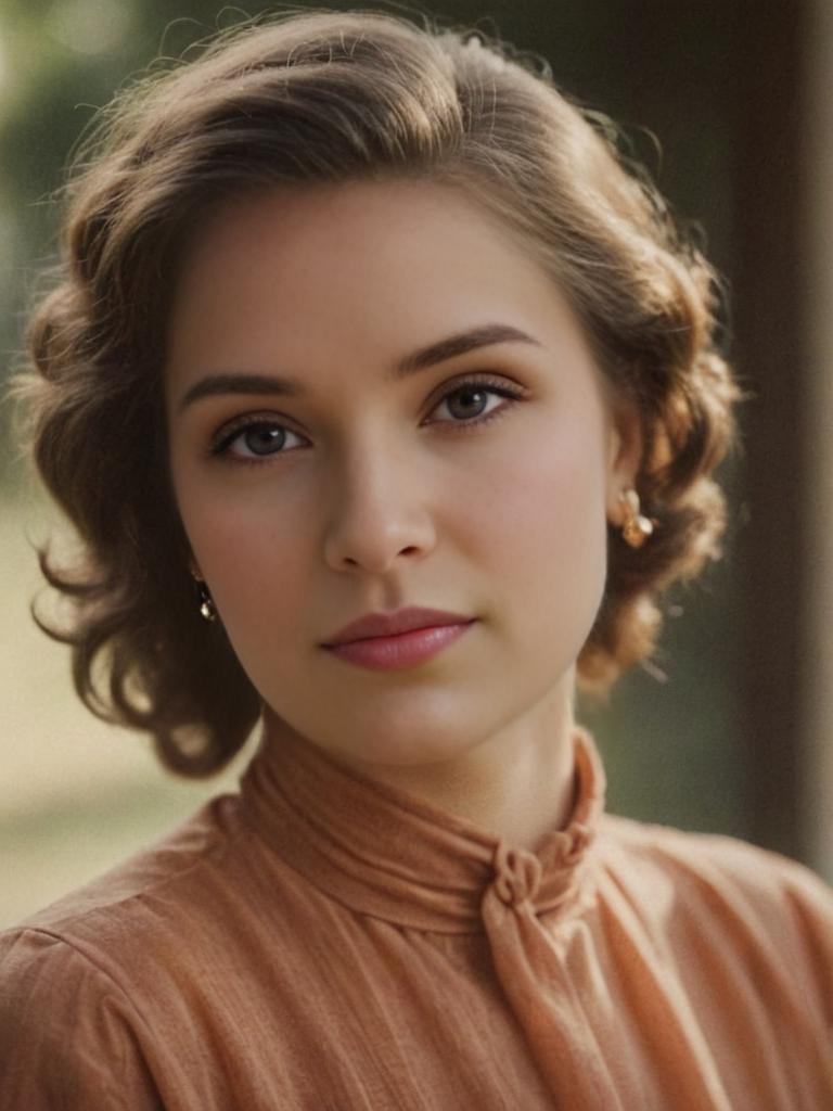 Gentle Portrait of Woman in Vintage Terracotta Turtleneck