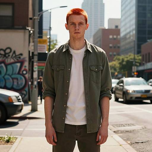 Confident Redheaded Gen Z Man in Urban Street Style