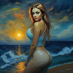 Woman on Beach at Sunset