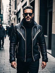 Stylish Man in Sunglasses and Leather Jacket