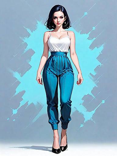 Realistic Comic Style Full Body Portrait of Woman in Modern Fashion