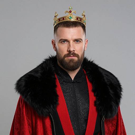 Portrait of Man Wearing Royal Red Robe and Gold Crown