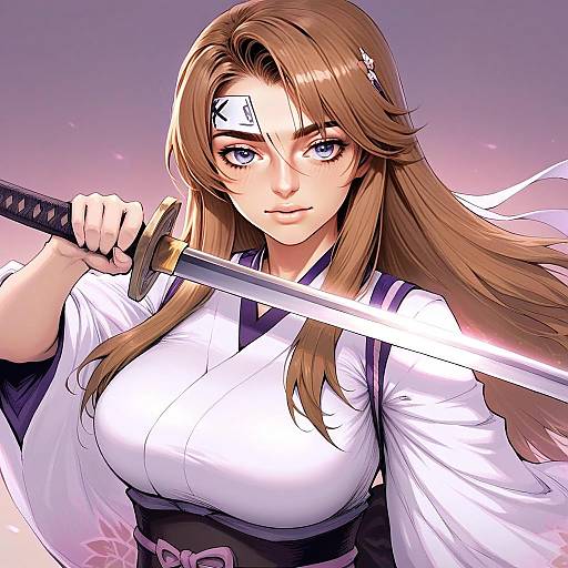 Anime Woman Warrior with Katana in Japanese Style - Fire Emblem Inspired Illustration