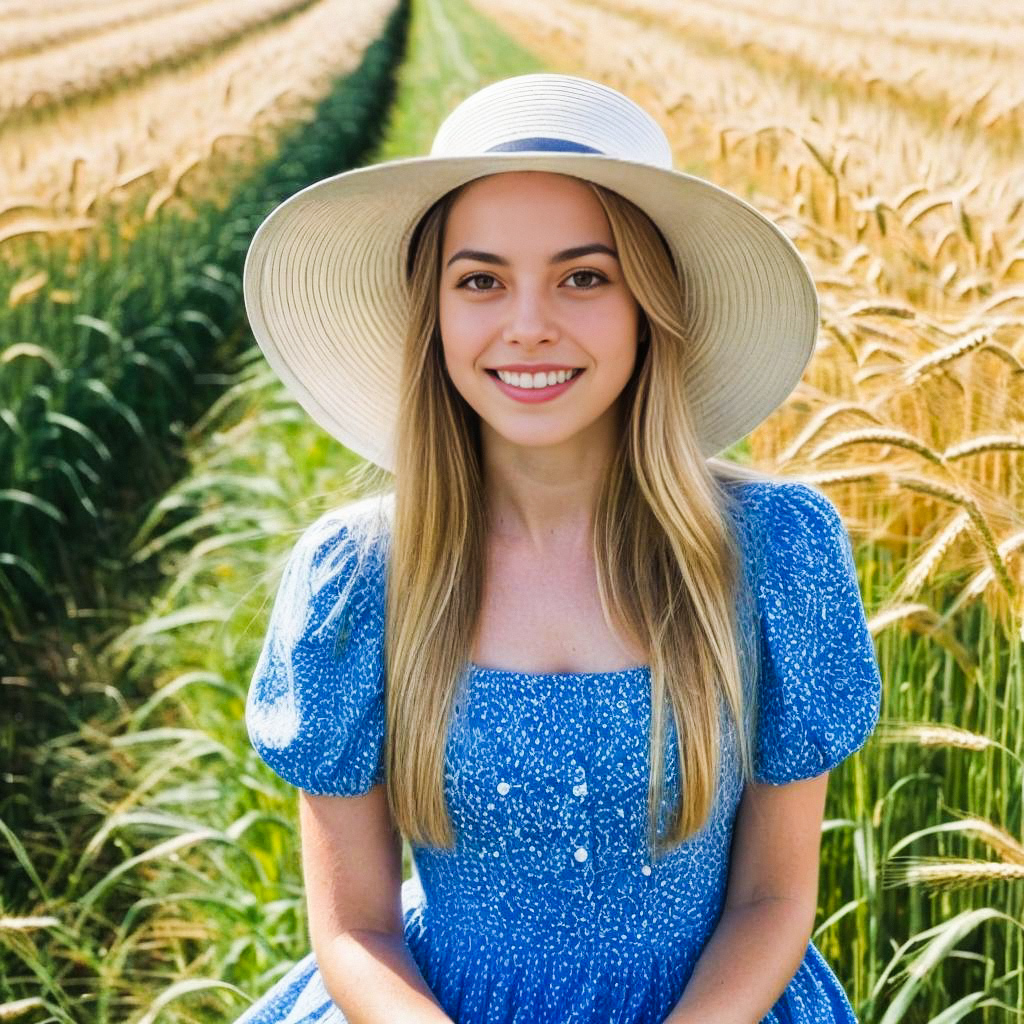 Young Woman in Wheat Field with Hat