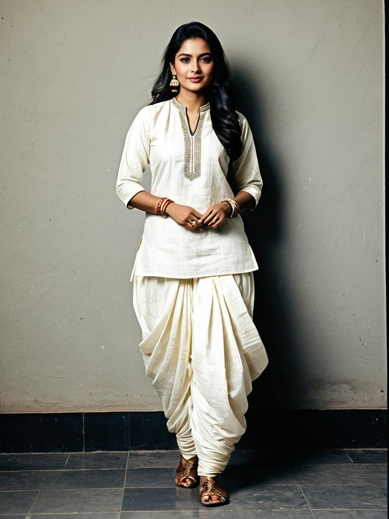 Elegant Woman in Cream Dhoti Suit Salwar Full Body Photo