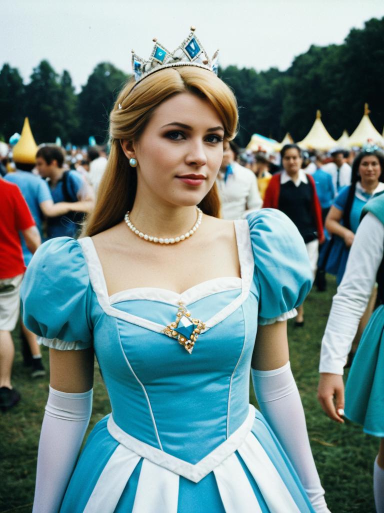 Woman in Princess Rosalina Cosplay Costume at Festival