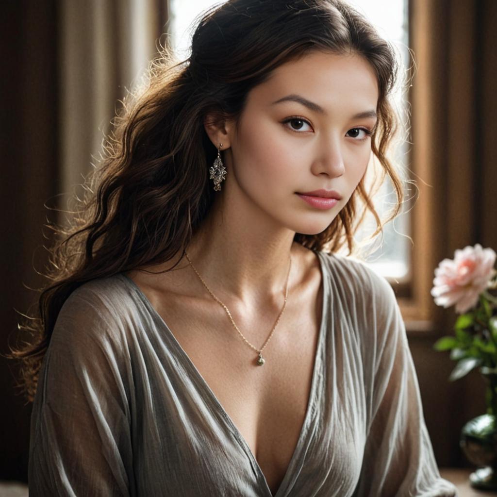 Woman in Casual Elegant Blouse with Jewelry