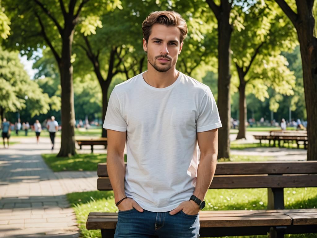 Young man relaxing in city park