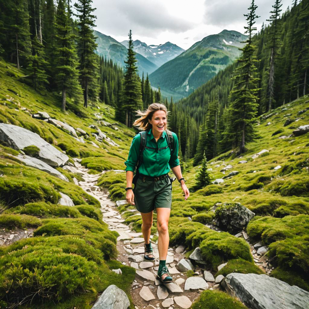 Joyful Woman on Scenic Mountain Trail