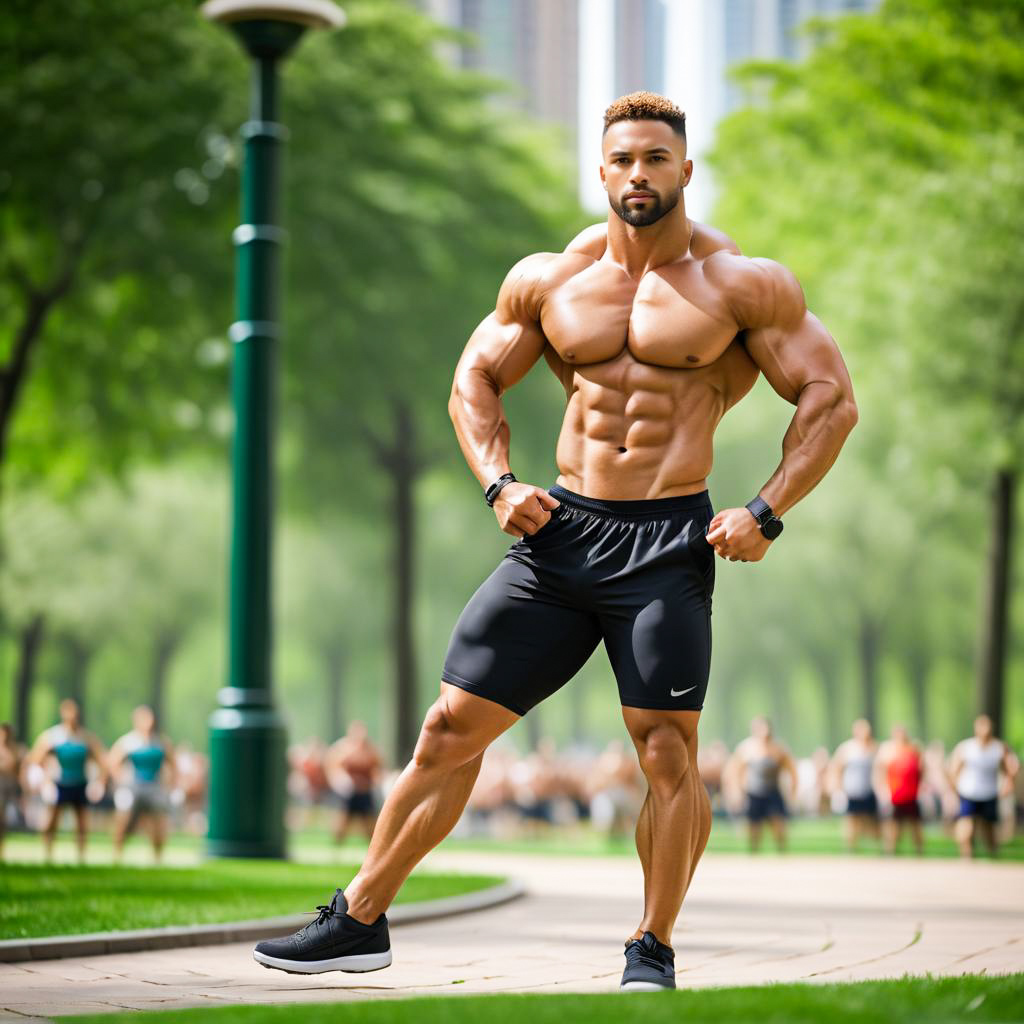 Muscular Man in Vibrant Park - Strength & Fitness