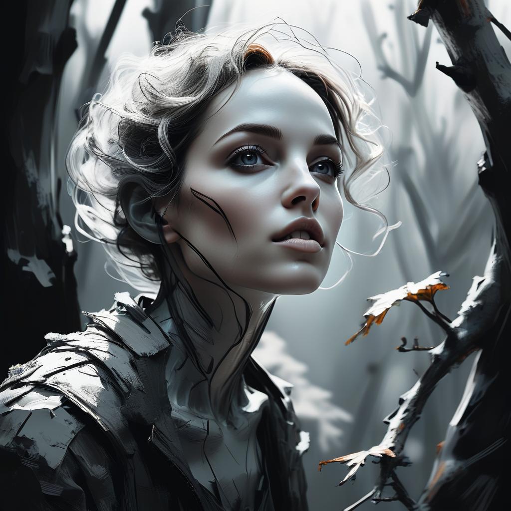 Ethereal Woman with Blue Eyes in Abstract Forest Ethereal Woman with Blue Eyes in Abstract Forest