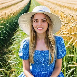 Young Woman in Wheat Field with Hat