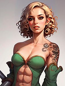 Confident Woman in Fantasy Outfit with Tattoo
