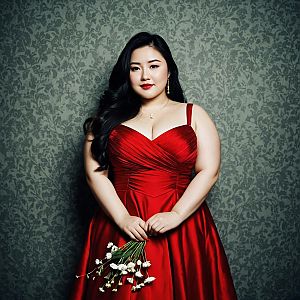 Confident Plus-Size Woman in Red Evening Dress