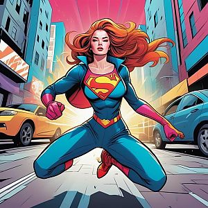 Powerful Woman Superhero in City