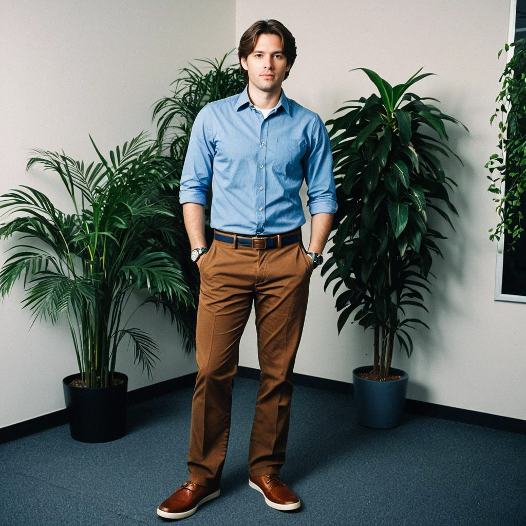 Confident Young Man in Casual Office Attire Confident Young Man in Casual Office Attire