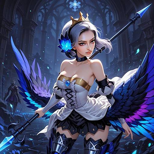 Gwendolyn Odin Sphere Fantasy Warrior with Blue Feathered Wings Illustration