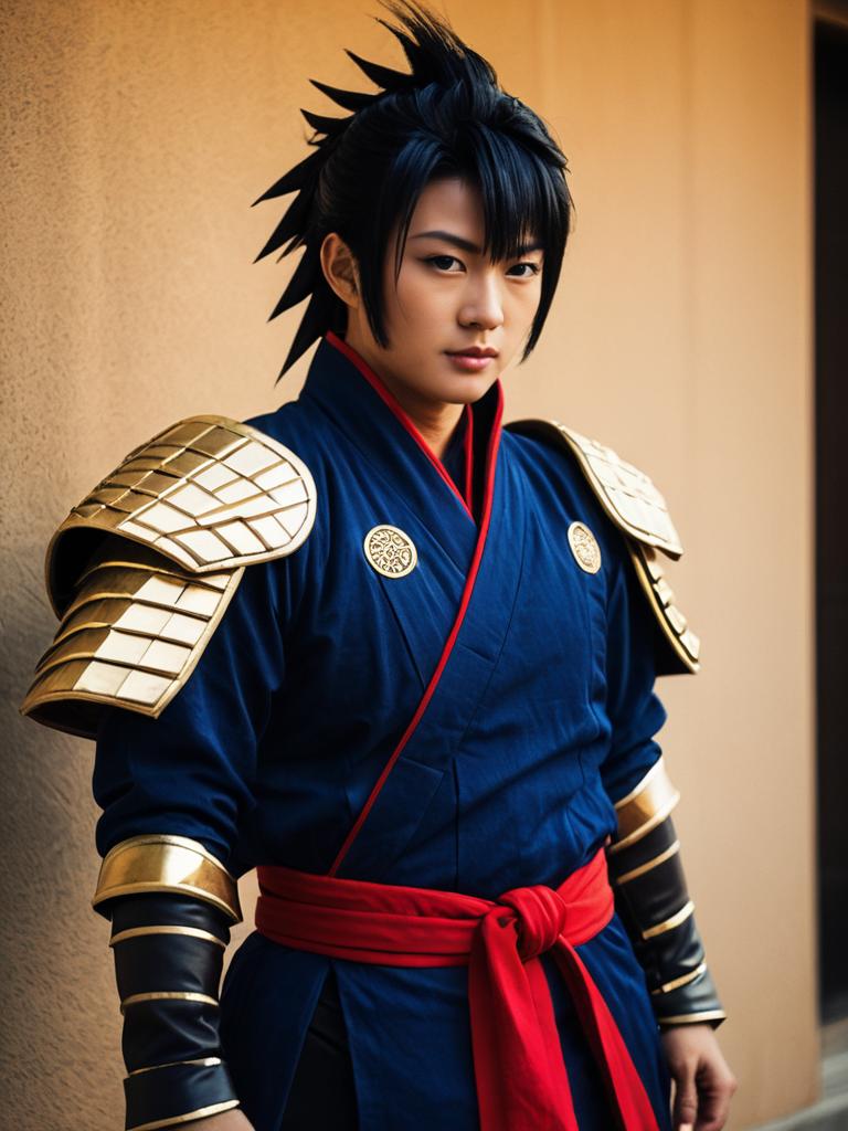 Man Wearing Realistic Ryoma Cosplay Costume with Gold Armor