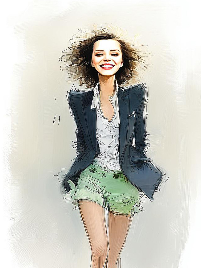Stylish Woman in Navy Blazer and Green Shorts