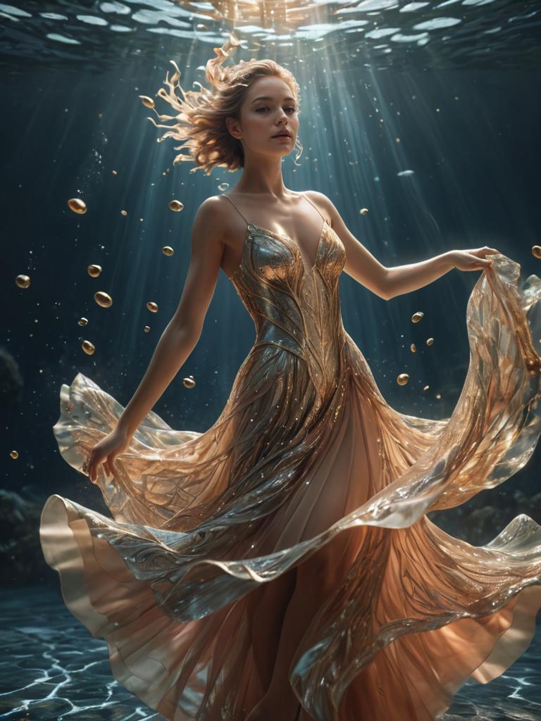 Woman Dancing Underwater in Ethereal Light