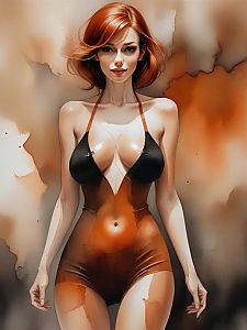 Elegant Woman with Red Hair in Swimsuit