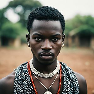 Young African Man in Traditional Attire with Jewelry
