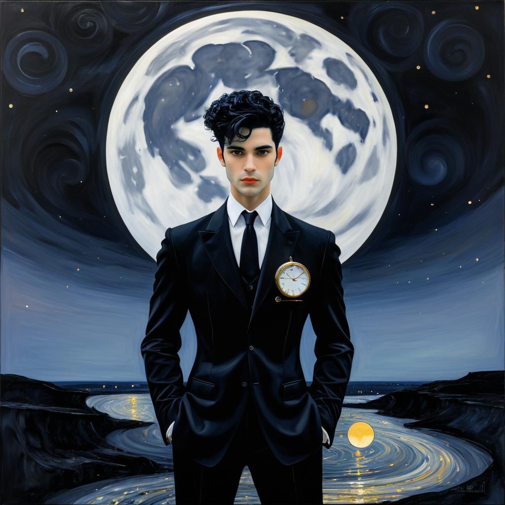 Elegant Man in Formal Suit Under Full Moon