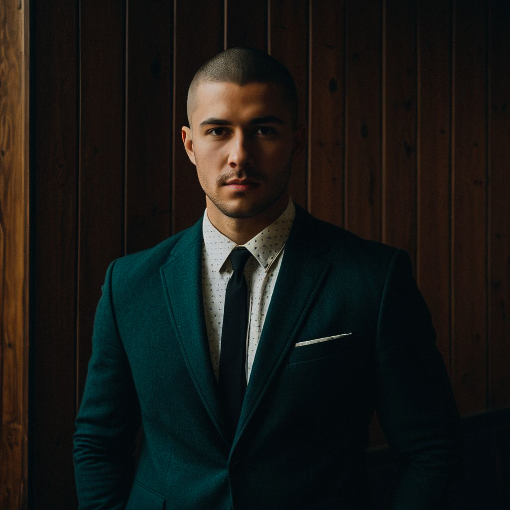 Confident Young Man in Dark Green Suit