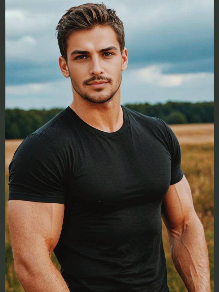 Casual Man in Black T-shirt Outdoors