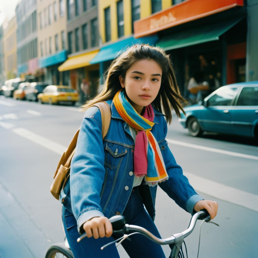 Young Woman Riding Bicycle in Urban Setting