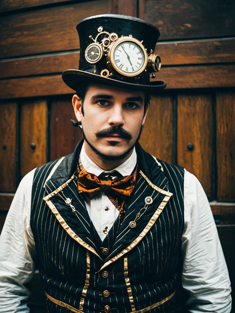 Man in Steampunk Halloween Costume Cosplay Editorial Portrait Cinema
