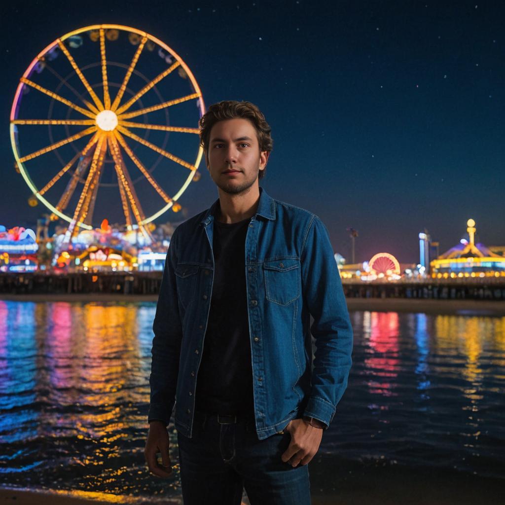 Man at Santa Monica Pier at Night