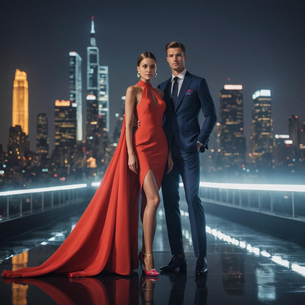 Elegant Couple in Cityscape at Night