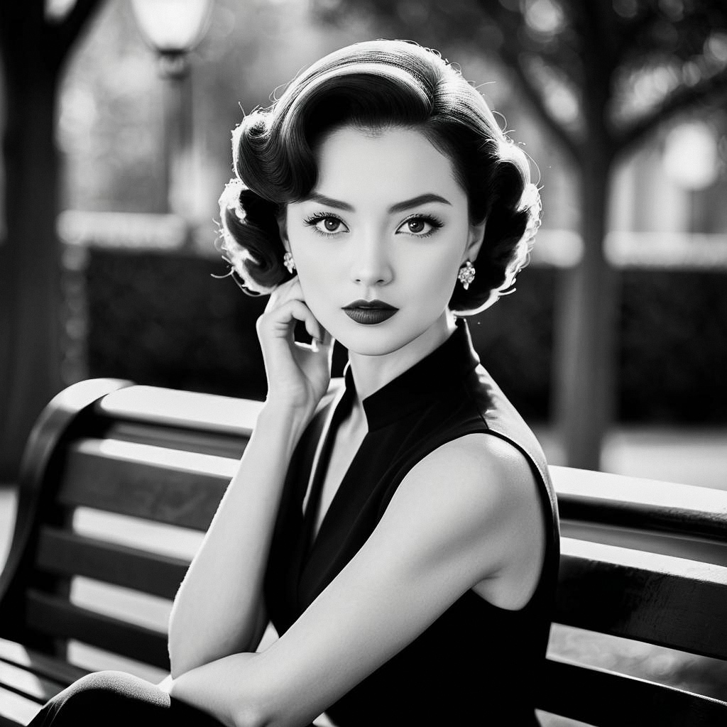 Elegant 1950s Black and White Portrait of a Woman Elegant 1950s Black and White Portrait of a Woman