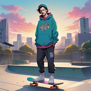 Young Man Skating at City Park During Sunset