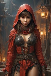 Confident Woman in Fantasy Red Cloak
