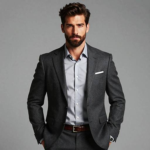 Confident Man in Dark Gray Suit and Light Blue Shirt Professional Portrait