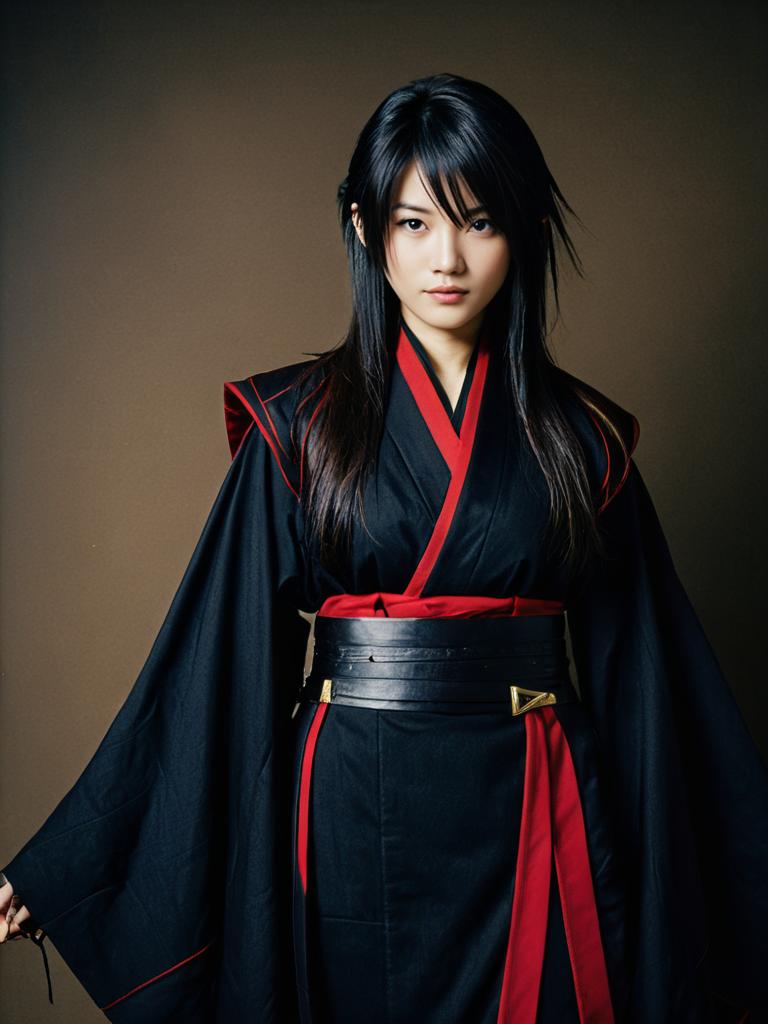 Realistic Akame Cosplay Woman in Black and Red Costume