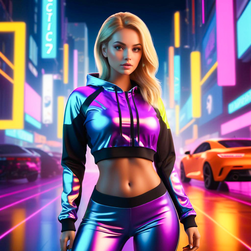 Futuristic Stylish Woman in Neon Environment