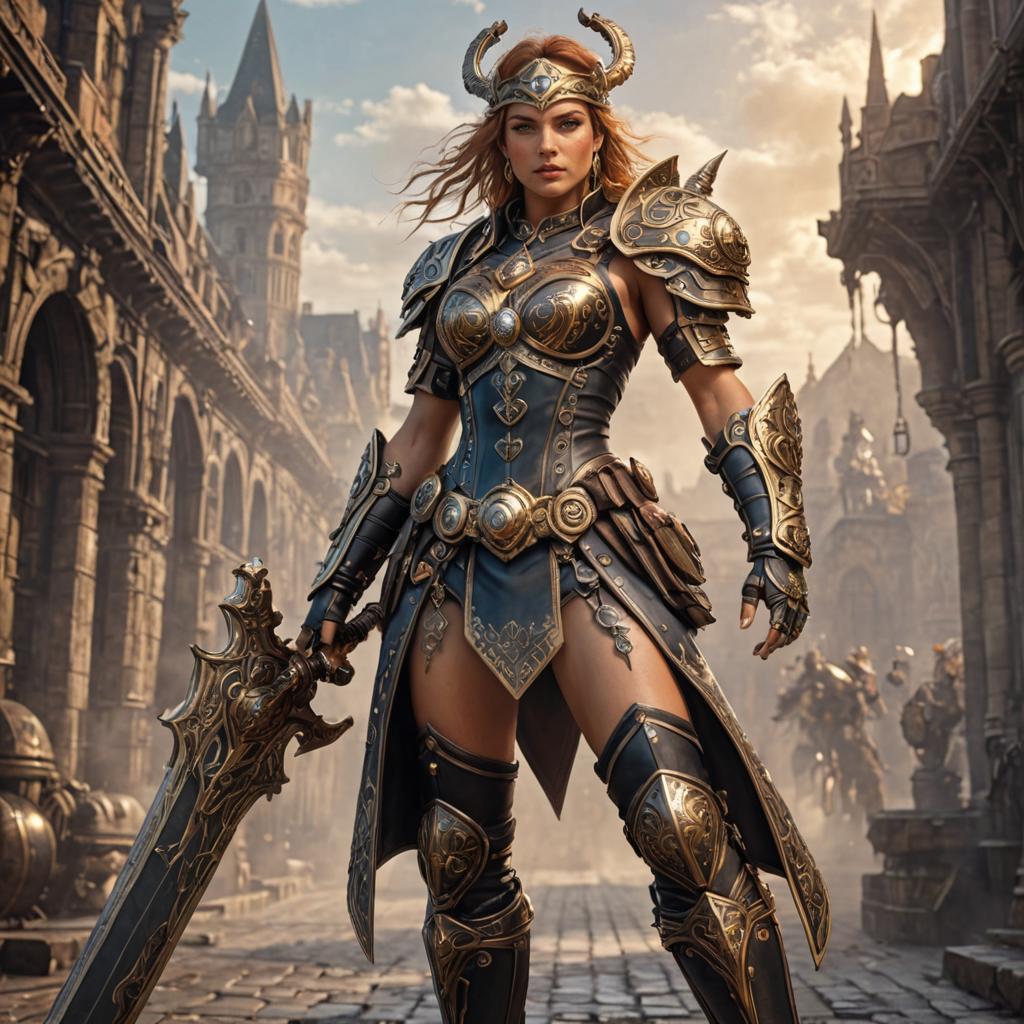 Steampunk Valkyrie Warrior in Urban Setting