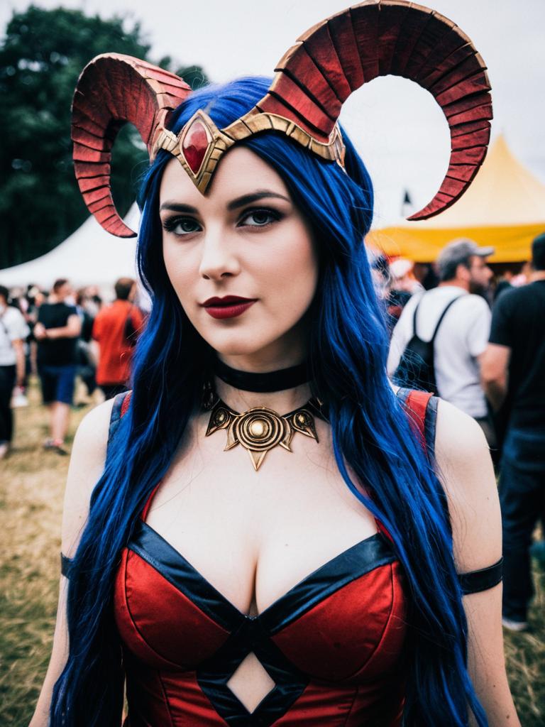 Woman in Lilith Goddess Costume Candid Cosplay Portrait at Festival