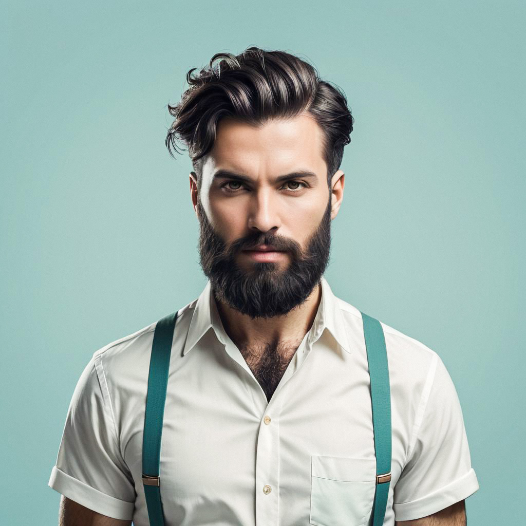 Stylish Bearded Man in Teal Background Stylish Bearded Man in Teal Background