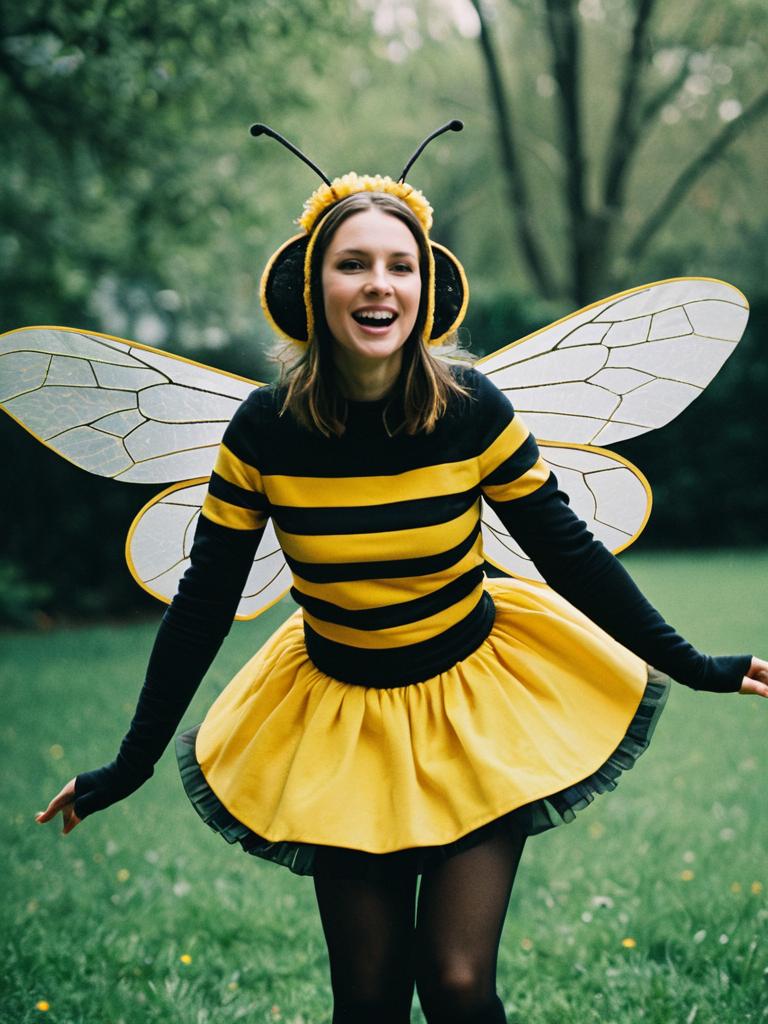 Woman in Bee Dance Costume Outdoor Portrait Cinematic Realism