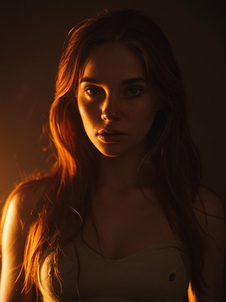 Moody Warm Light Portrait of Woman with Long Hair