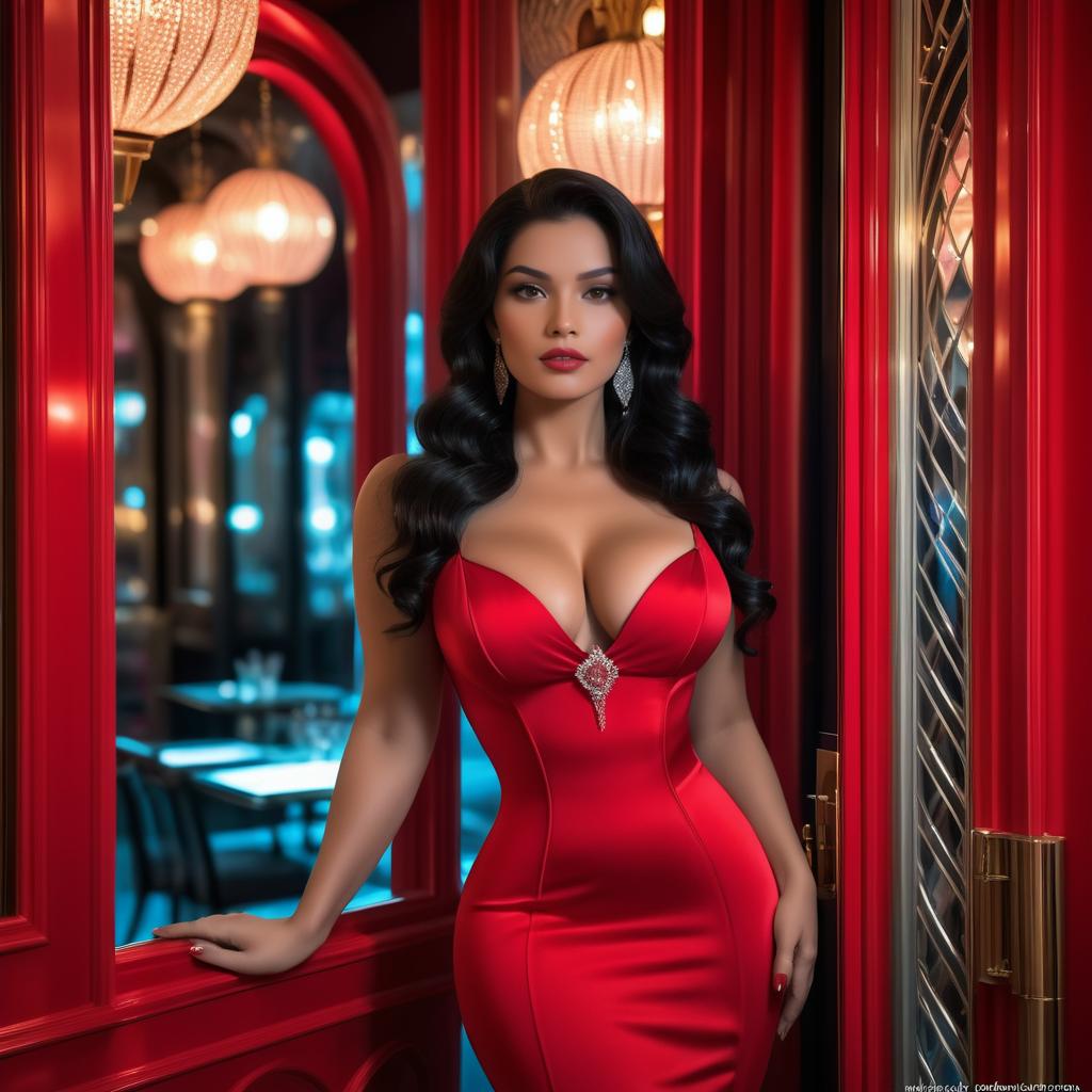 Glamorous Woman in Red Dress