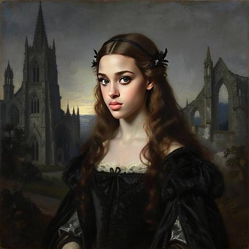 Portrait of a Young Woman in Gothic Setting with Classical Style
